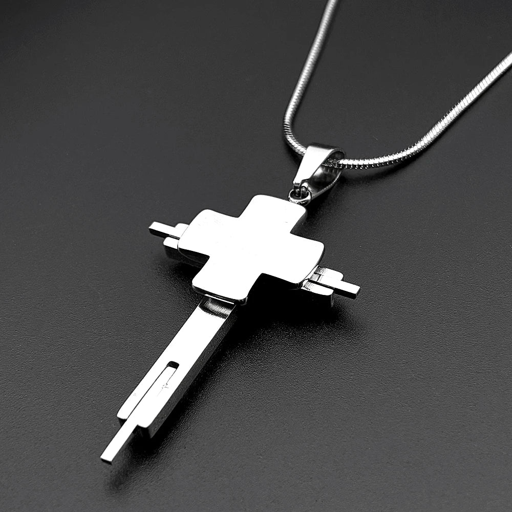 Men Women Gold Silver Color Hip Hop Crucifix Chain Amulet Stainless Steel Multi-layer Jesus Cross Pendant Necklace