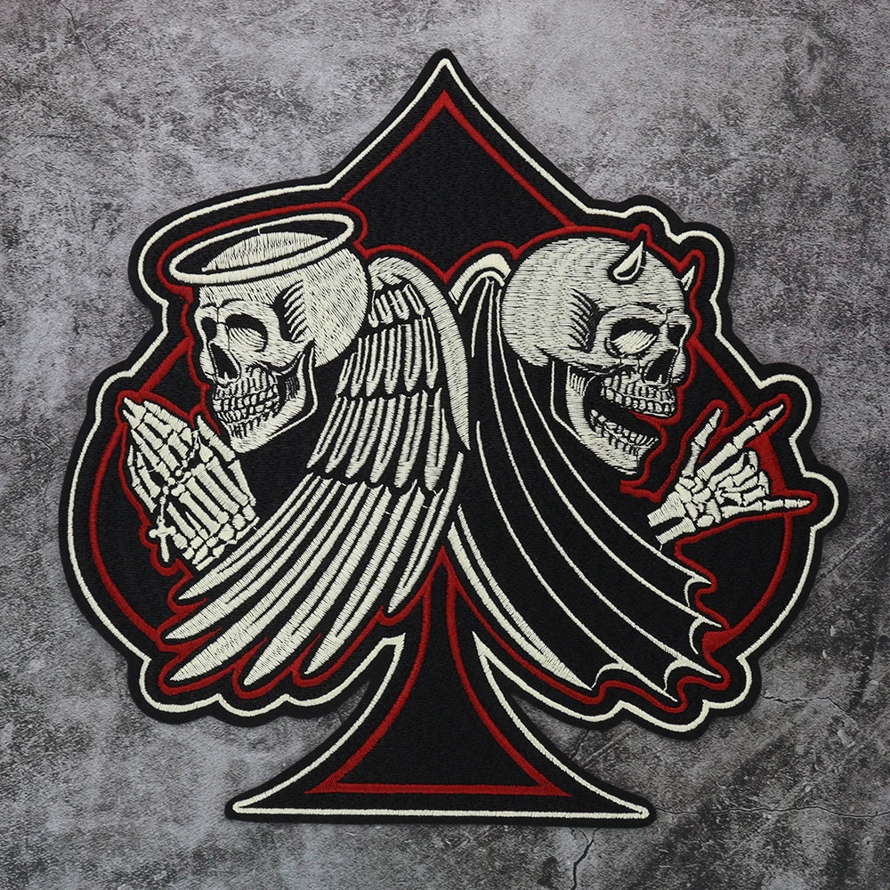 Large-Size Winged Skull Angel Biker Motorcycle Embroidered Patch Appliques Iron on Patches Badge Clothes Sewing