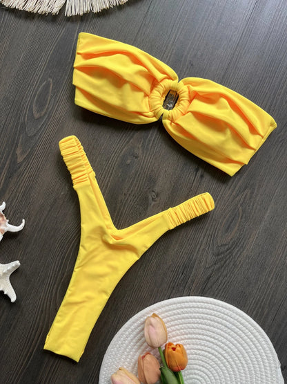 Micro Bikini Push Up Women Swimwear Brazilian Bikini Thong Solid Beachwear Swimsuit