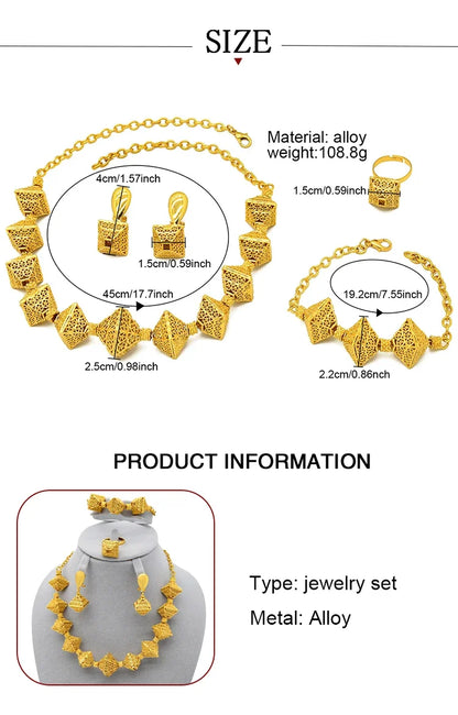 Fashion Indian 24K Gold Color Women African Wedding Dubai Necklace Earrings Bracelet Ring Jewelry Set