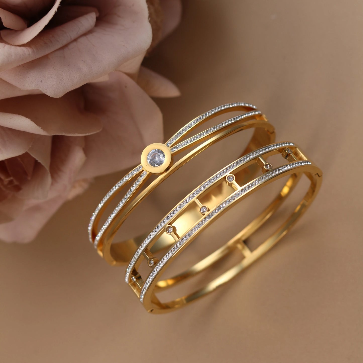 Women Stainless Steel Cross Small Zircon Round Charm Crystal Bangle Bracelet