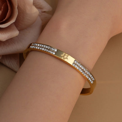 18K Gold Plated Stainless Steel Hollow Star Zircon Bracelet Bangle