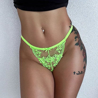 Women Lace Underwear Briefs Breathable G--String Seamless Low Waist Hollow Out Thong Panties