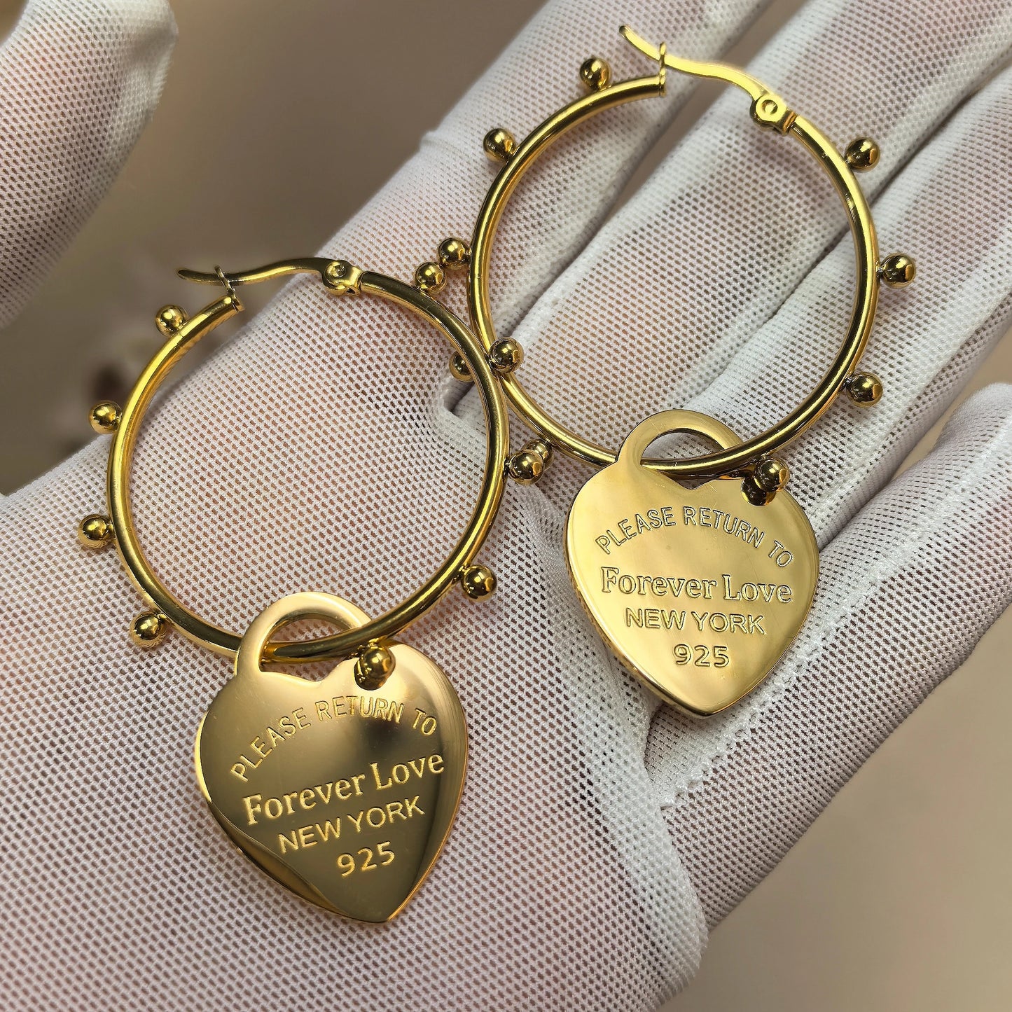 Women Heart Stainless Steel Gold Color Wedding Party Earrings Gifts