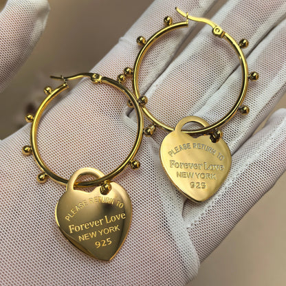 Women Heart Stainless Steel Gold Color Wedding Party Earrings Gifts