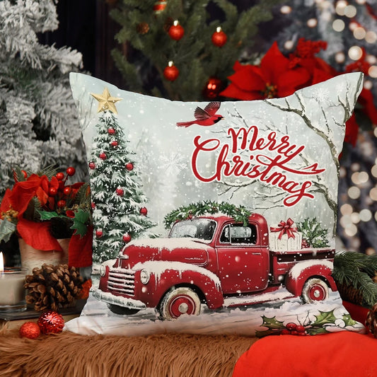 Vintage Oil Painting Christmas Santa Claus Snowman Pattern Cushion Cover Pillowcase Decor