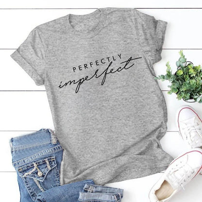 Men Women's Fashion Perfectly Imperfect Letter Printed Funny Short Sleeves Tees Shirt Tops