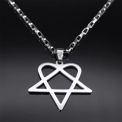 Women Men Stainless Steel Y2k Black Metal Band Goth Punk Hip Hop Rock Music Heartagram Star Heart Necklace