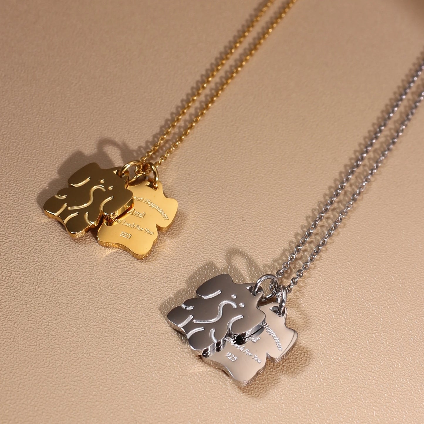 Small Elephant Double Pendant Designer Stainless Steel 18K Gold Plated Women's Necklace