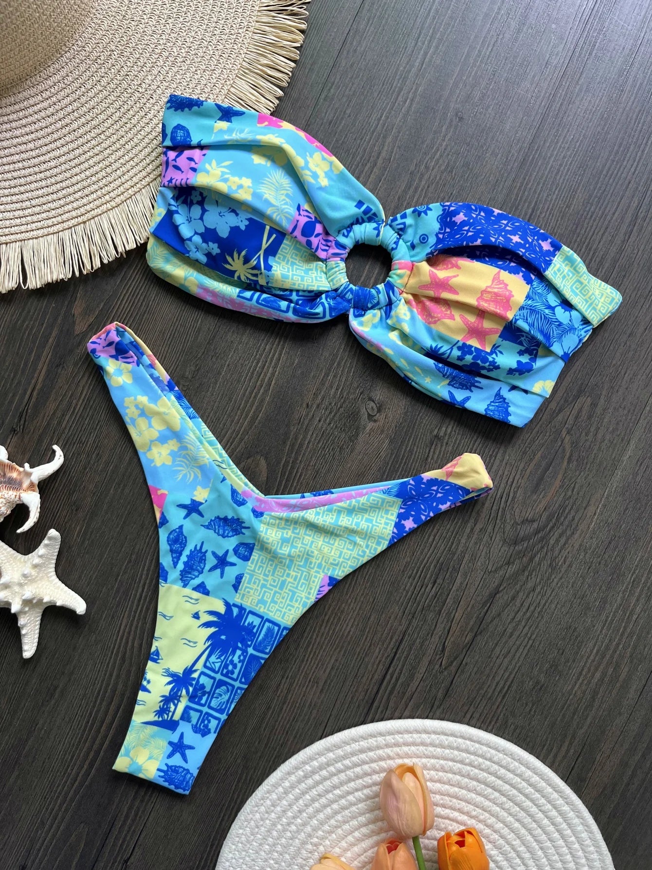 Sexy Colorful Floral Printed Bikini Swimsuit Two-pieces Bikini Bather Bathing Suit