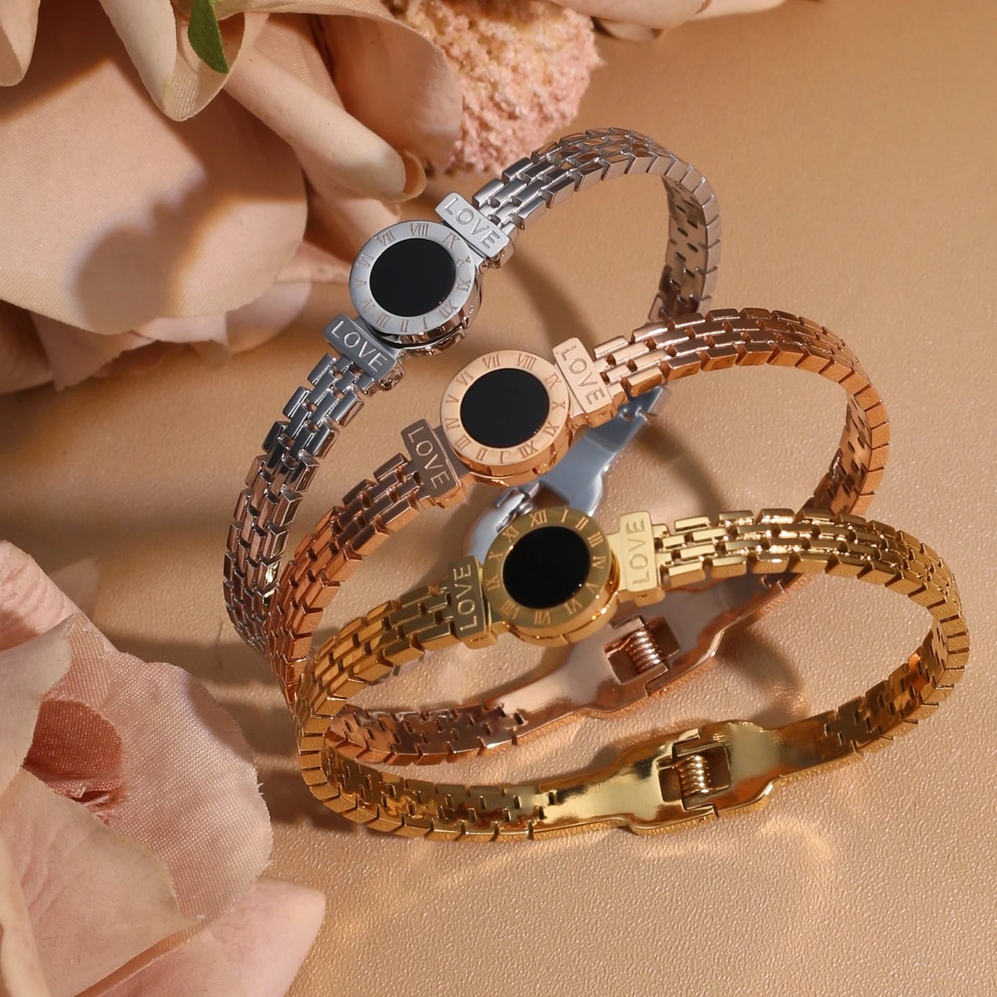 Women Stainless Steel Acrylic Roman Numeral Chain Design Women's Bracelet Bangle Gift.