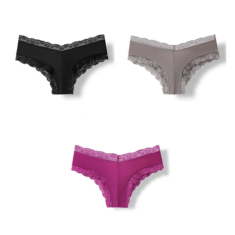 3 Pcs Briefs Women Seamless Underwear Lingerie Hollow Out Lace Low-Rise Panties