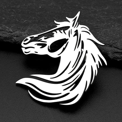 Men Horse Head Brooch Hollow Stainless Steel Gold Color Lapel Brooches Pin