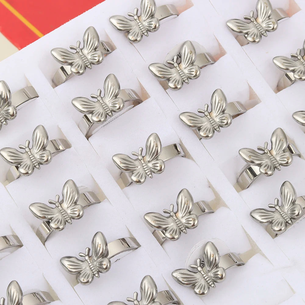 20 Pieces/Lot Fashion Stainless Steel Insect Butterfly Charm Waterproof Rings