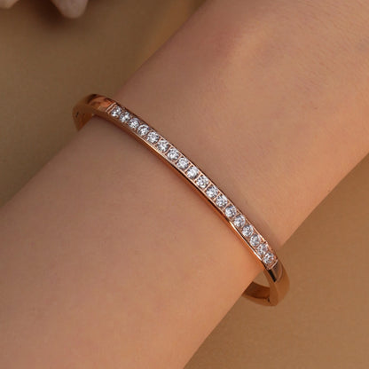 Women Zircon Roman Numeral Stainless Steel Plated 18K Gold Bracelet