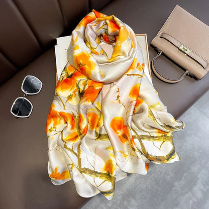 Women Fashion Printed Shawls Wraps Soft Pashmina Bandana Silk Scarves