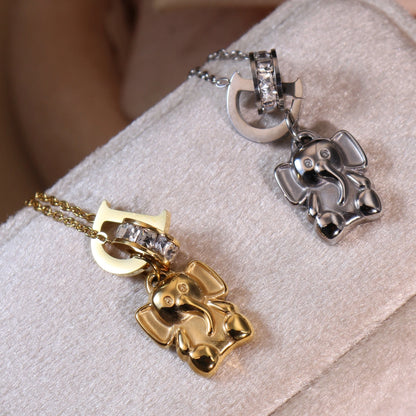 Women Small Elephant Zircon Roman Numeral 18K Gold-Plated Stainless Steel Necklace