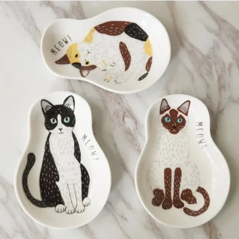 Ceramic Japanese Tableware Cat Kitten Soy Sauce Dish Dipping Saucer Plates