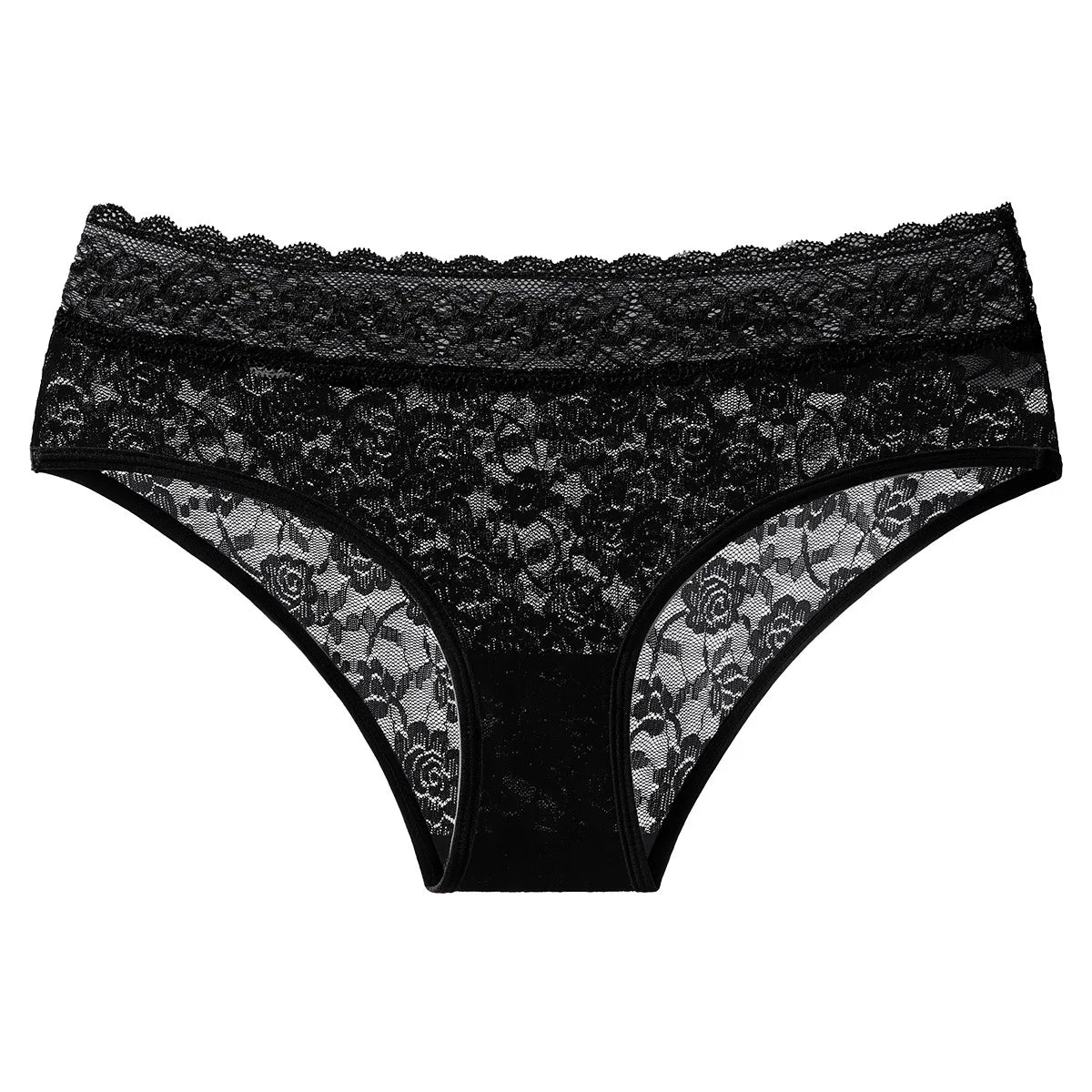 Women Lace Patchwork Floral Mid Waist Breathable Underpants Briefs Panties