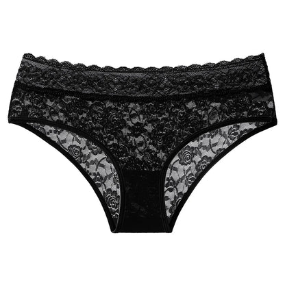 Women Lace Patchwork Floral Mid Waist Breathable Underpants Briefs Panties