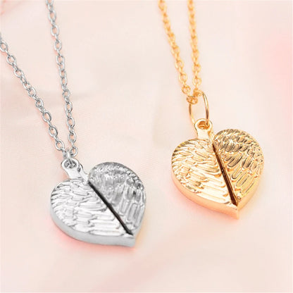 Trendy Heart Angel Wings Open Romantic "I Love You" Pendant Necklace