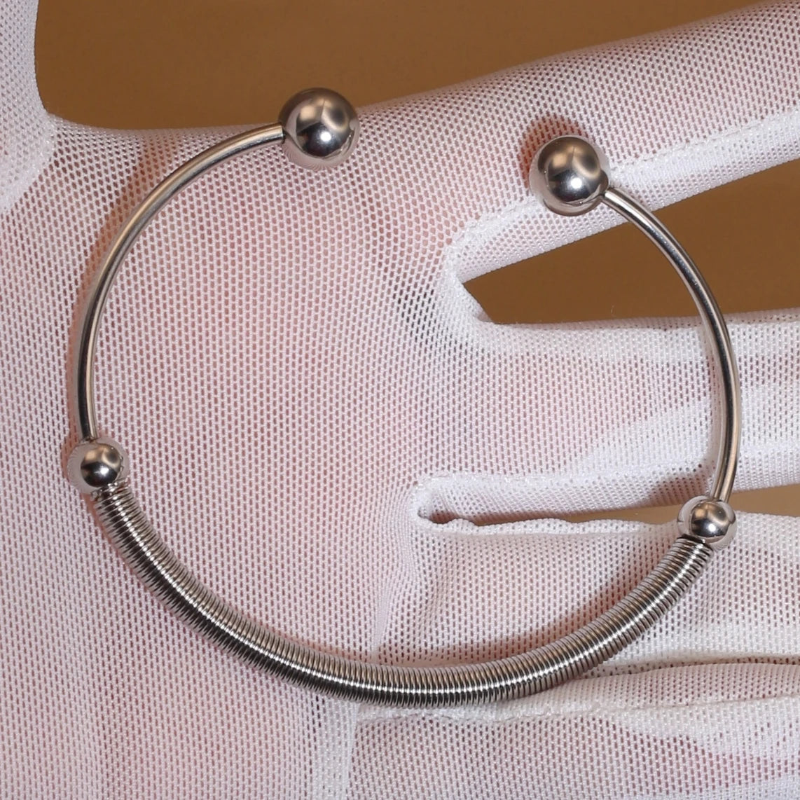 Women 18K Gold-Plated Stainless Steel Bead Open Bracelet Clasp Design Bangles Jewelry