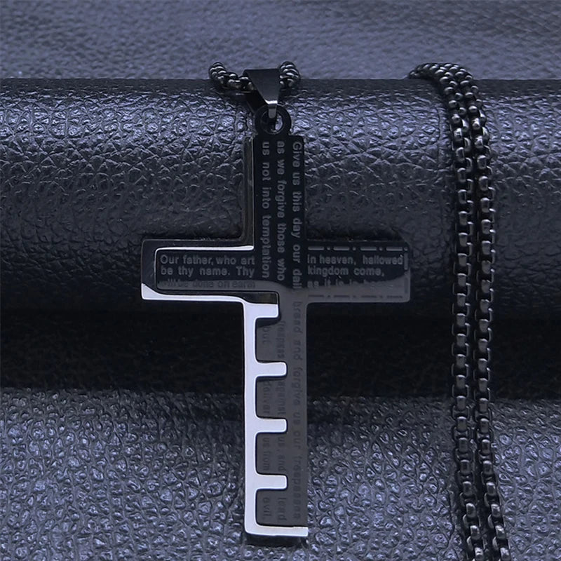 Men Stainless Steel Gold Color Bible Amulet Cross Christian Church Prayer Necklace