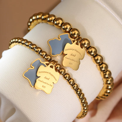 New Pink Elephant Pendant Elastic Bead Stainless Steel Bracelet 18 K Gold Plated Luxury Women's Jewelry Wholesale Gift
