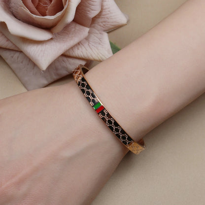 18K Gold Plated Stainless Steel 55MM Red Green Bangles Fashionable Bracelet