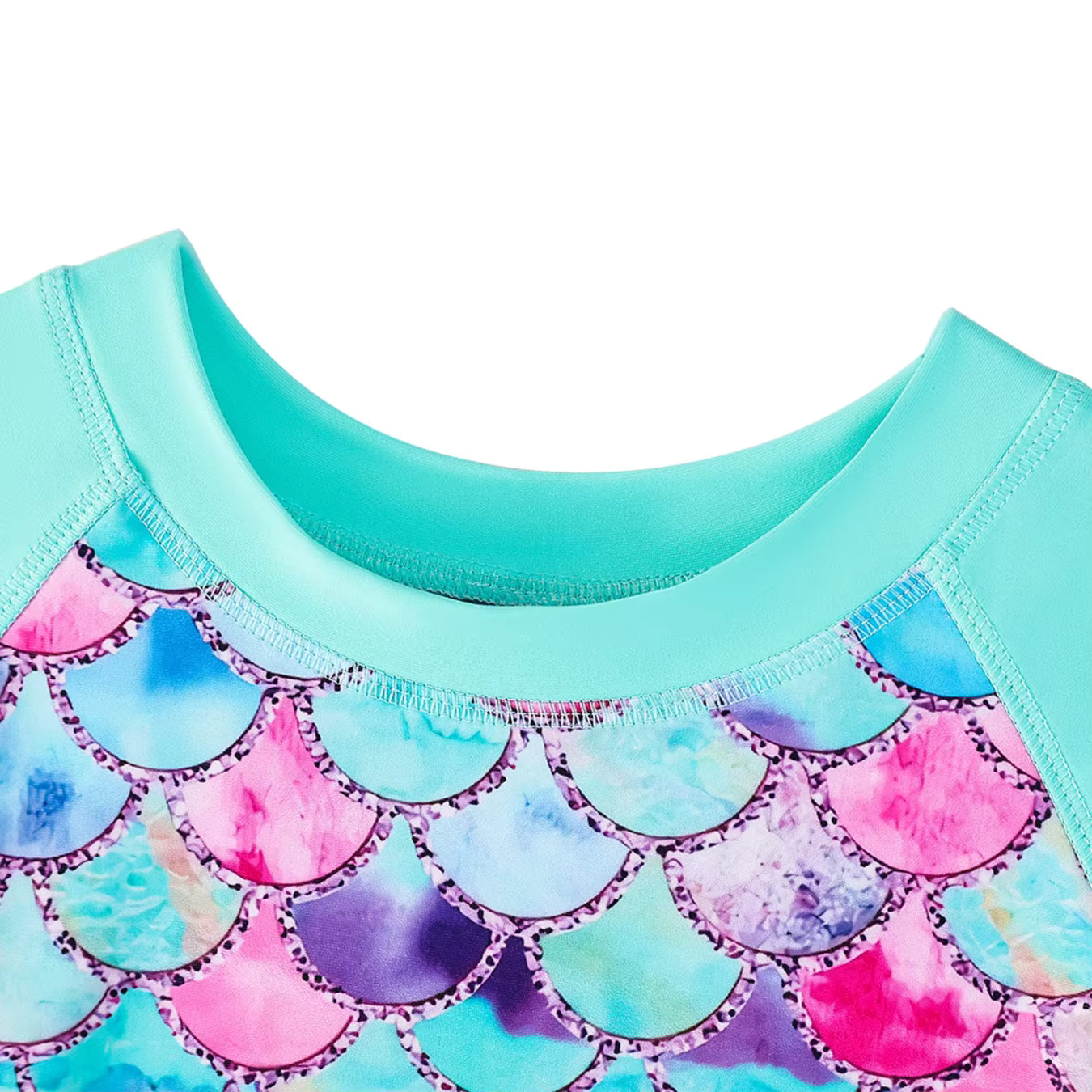 2pcs Kids Girls Short Sleeve Tops Swim Shorts Scale Print Patchwork Beach Bathing Swimwear