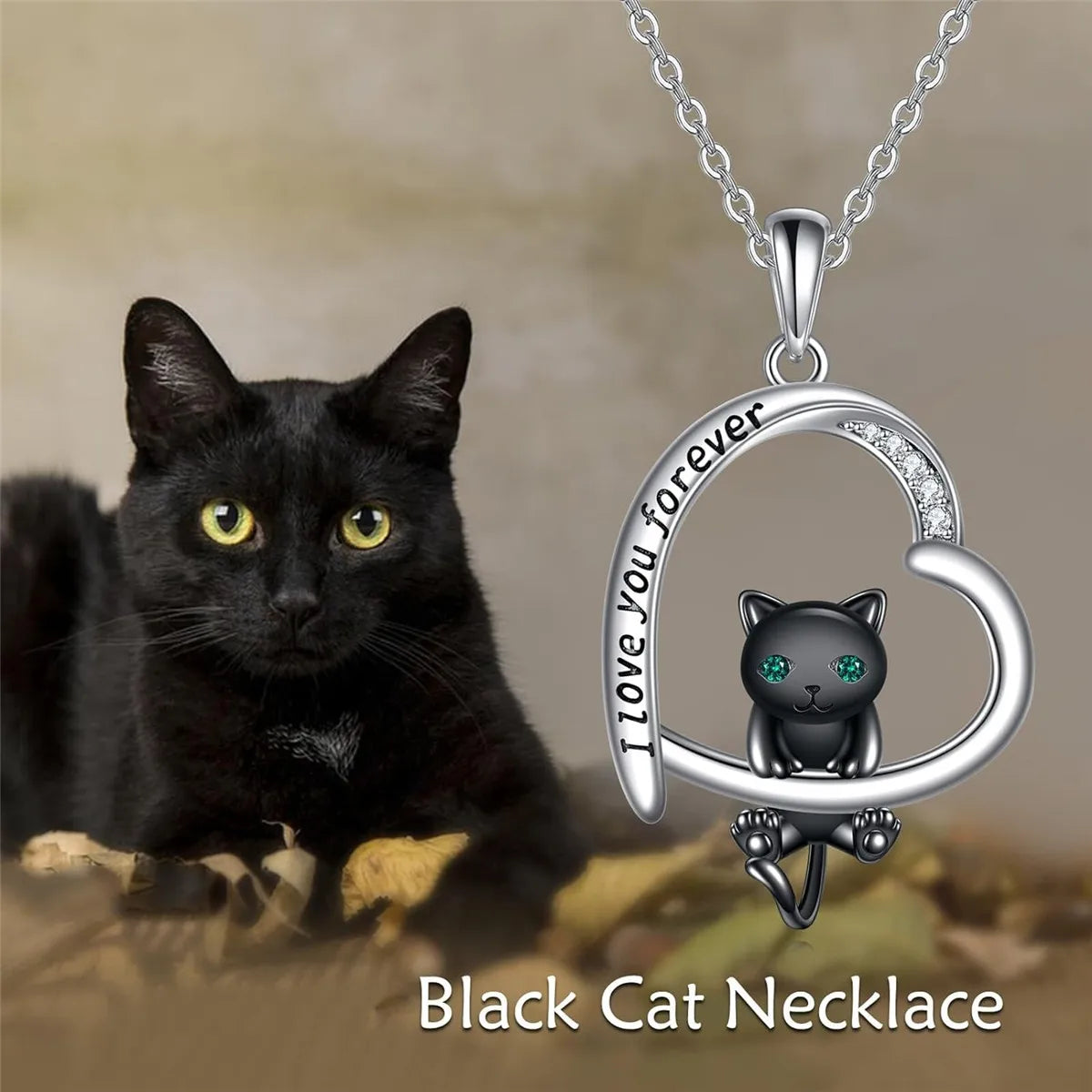 Men Women Mystery Black Cat Lovers Heart-shaped Fashion Pendant Necklace