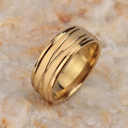 24pcs/lot Fashion Stainless Steel Stripe Gold Color Men Mix Stylish Rings