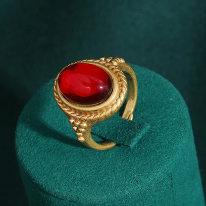 Women Red Oval Round Natural Stone Vintage Open Engagement Rings