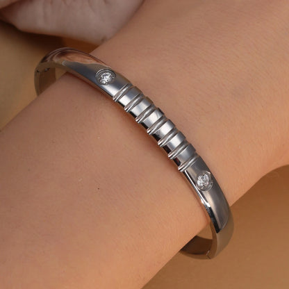 Vintage 18K Plated Stainless Steel Crystal Women's Fashion Bangles Bracelet