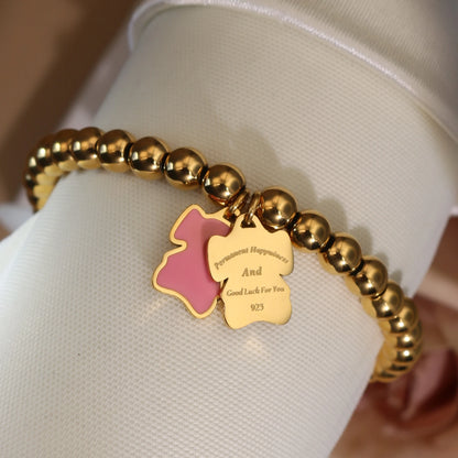 New Pink Elephant Pendant Elastic Bead Stainless Steel Bracelet 18 K Gold Plated Luxury Women's Jewelry Wholesale Gift