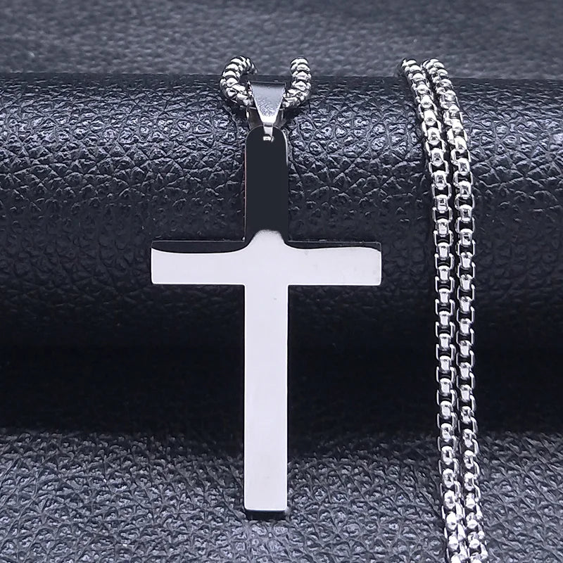 Men Fashion Cross Gold Stainless Steel Choker Cross Stainless Steel Choker Pendant Necklace
