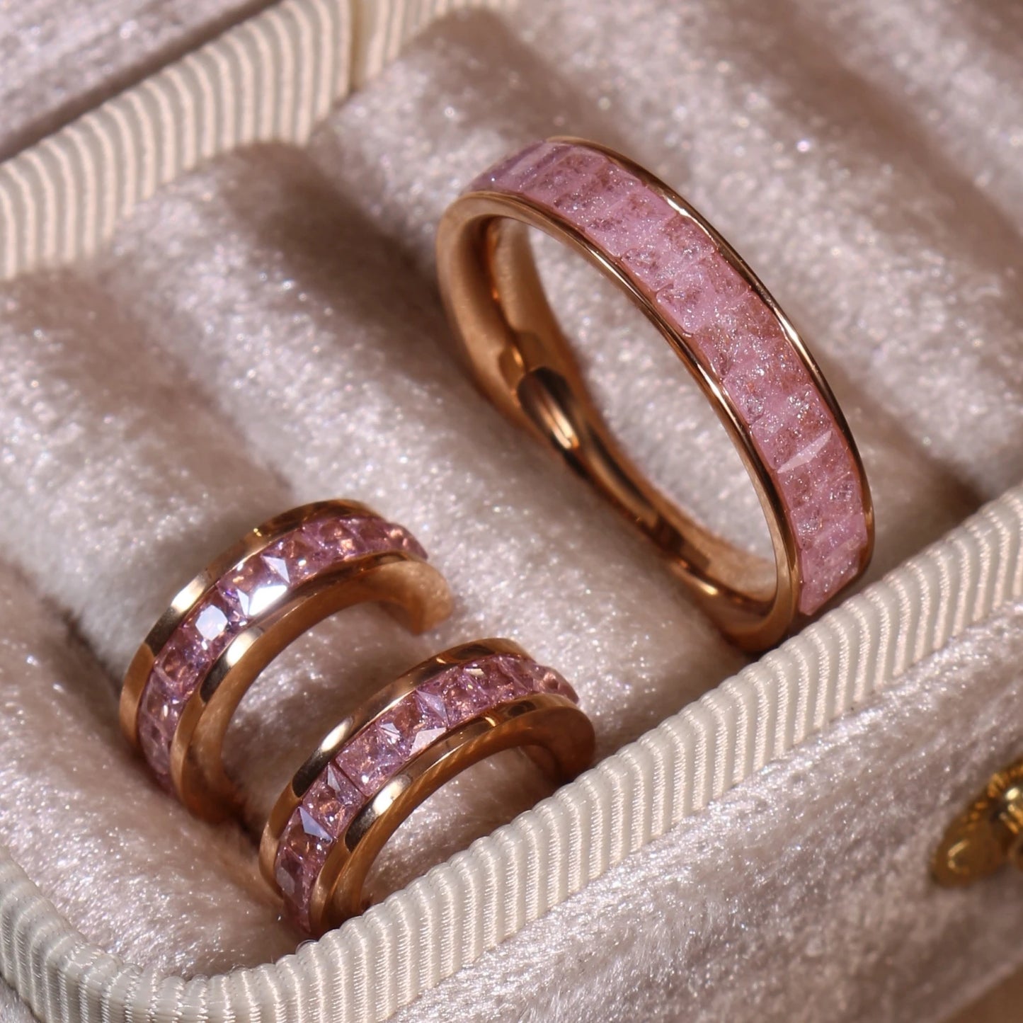 2-In-1 Women Rose Gold-Plated Stainless Steel Crystal Earrings Ring Jewelry Set