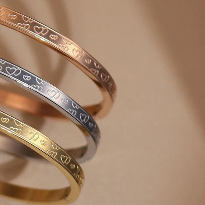 Luxury Heart-Shaped Shell Zircon Design 18K Gold-Plated Stainless Steel Bracelet Bangles