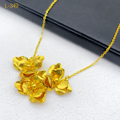 Dubai 24K Gold Plated Women Flower African Indian Bridal Wedding Necklace Earrings Jewelry Set