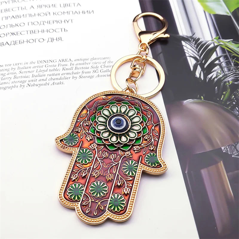 Hand Lucky Eye Hamsa Fatima Hands Flower Islam Turkey Blue Eyes Keychain Keyring Pendant