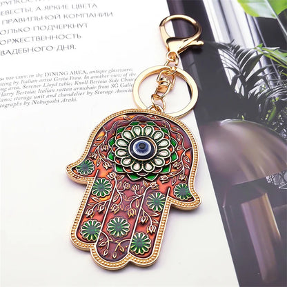 Hand Lucky Eye Hamsa Fatima Hands Flower Islam Turkey Blue Eyes Keychain Keyring Pendant