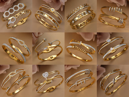 18K Gold Plated Stainless Steel Zircon Chain Hollow Women's Bracelet