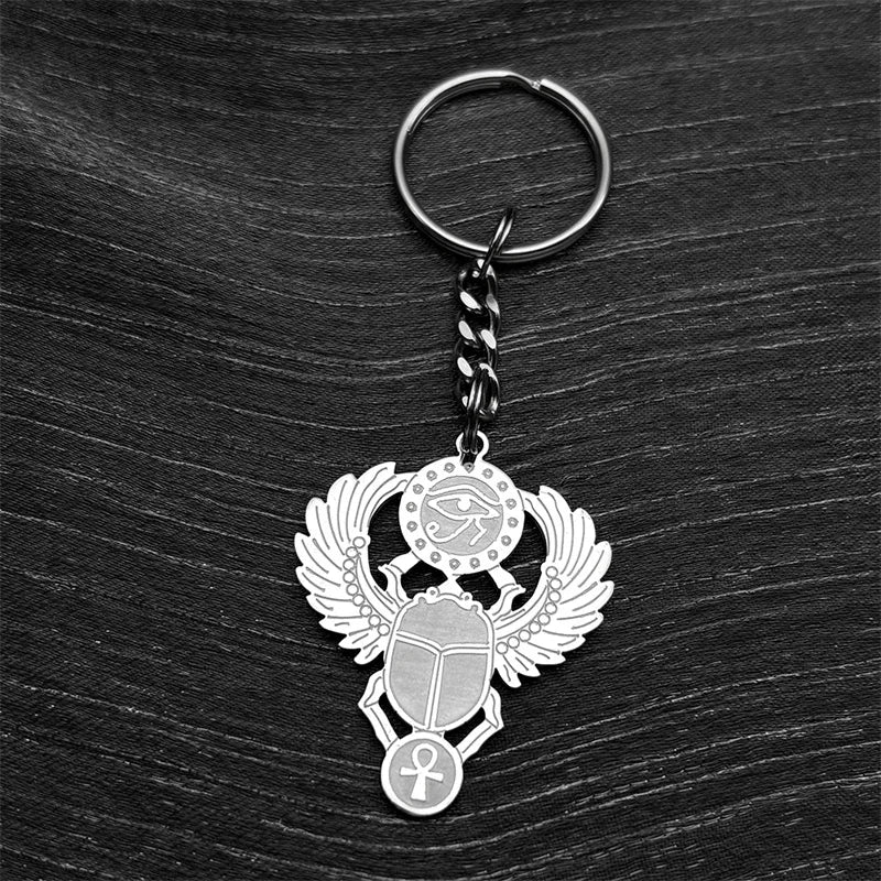 Key Of Life Egyptian Scarab Eye of Ra Horus Symbol Stainless Steel Gold Color Pendant Necklace