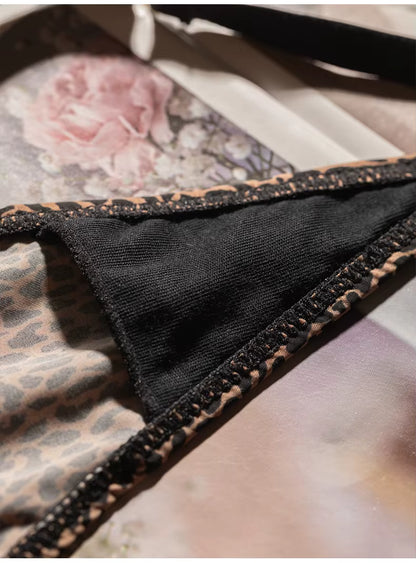 Women Ice Slik Low Waist G-String Leopard Flower Panties Briefs Thong T-back Underwear Lingerie