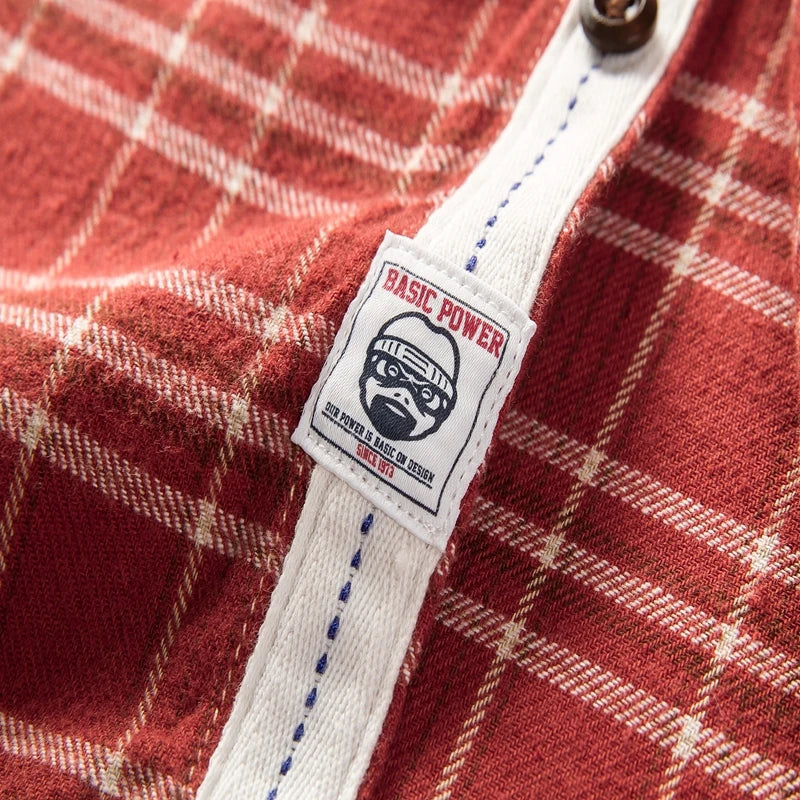Men's Plaid Flannel Fit Slim Long-Sleeved Dress Polo Shirt