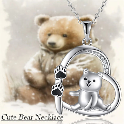 Women Creative Cute Animal Heart Shaped Bear Claw Bear Pendant Necklace