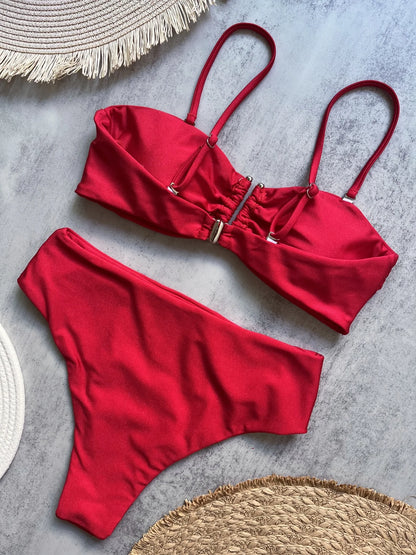 Sexy Push Up Swimwear Brazilian Bikini Thong Solid Beachwear Bathing Suits