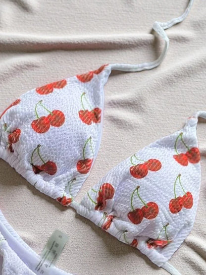 Micro Cherry Prints Bikini Push Up Women Swimwear Beach Swimsuit