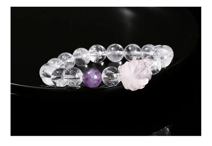 Natural Stone Rock Bead Women Sweet Pink Quartz Carved Healing Crystal Bracelets