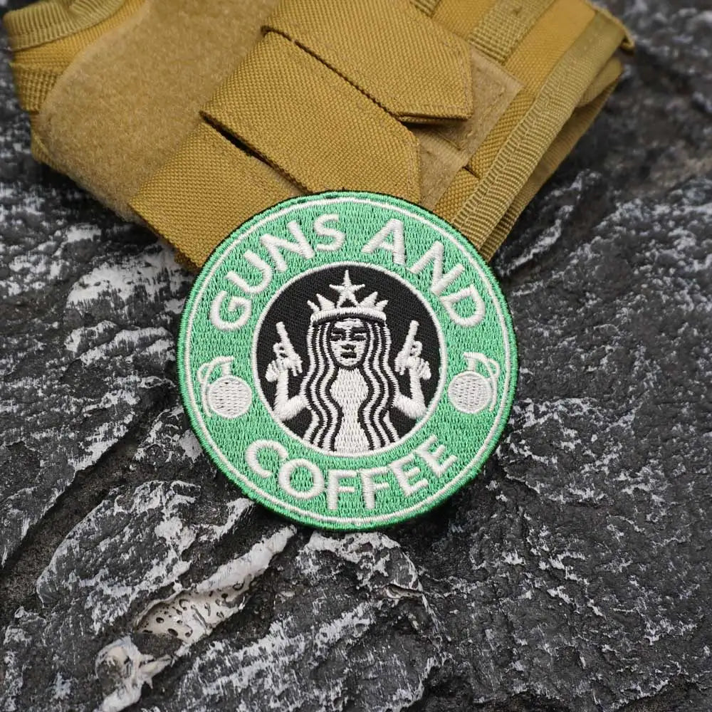 G.U.N.S AND COFFEE Embroidered Patch Iron-On Sewing Clothes Patches Applique